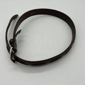 Brighton Size 36 Brown Leather Belt Women’s Silver Buckle Woven accents